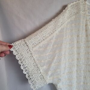 A.N.A. A New Approach Open Front Ivory Cream Open Knit Crochet Trim Cardigan 2X